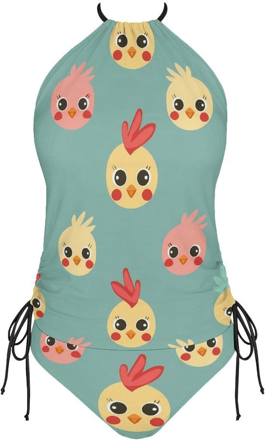 Cute Chicken Head Funny Women's String Swimwear Set 2 Pcs Tankini Swimsuits Bathing Suit