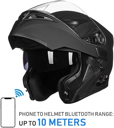 Miniatura 5 de ILM - Casco de motocicleta con Bluetooth, modular, abatible, de cara completa, doble visera, MP3, intercomunicador, radio FM, aprobado por el DOT,