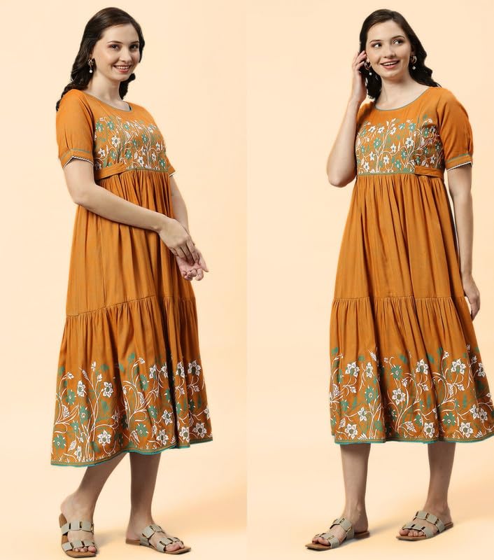 Image of DUMMY SHAPE Maternity Dresses for Women Cotton | Feeding Anarkali Kurta with Concealed Nursing Zippers for Pre & Post Pregnancy | Mom to Be Gifts