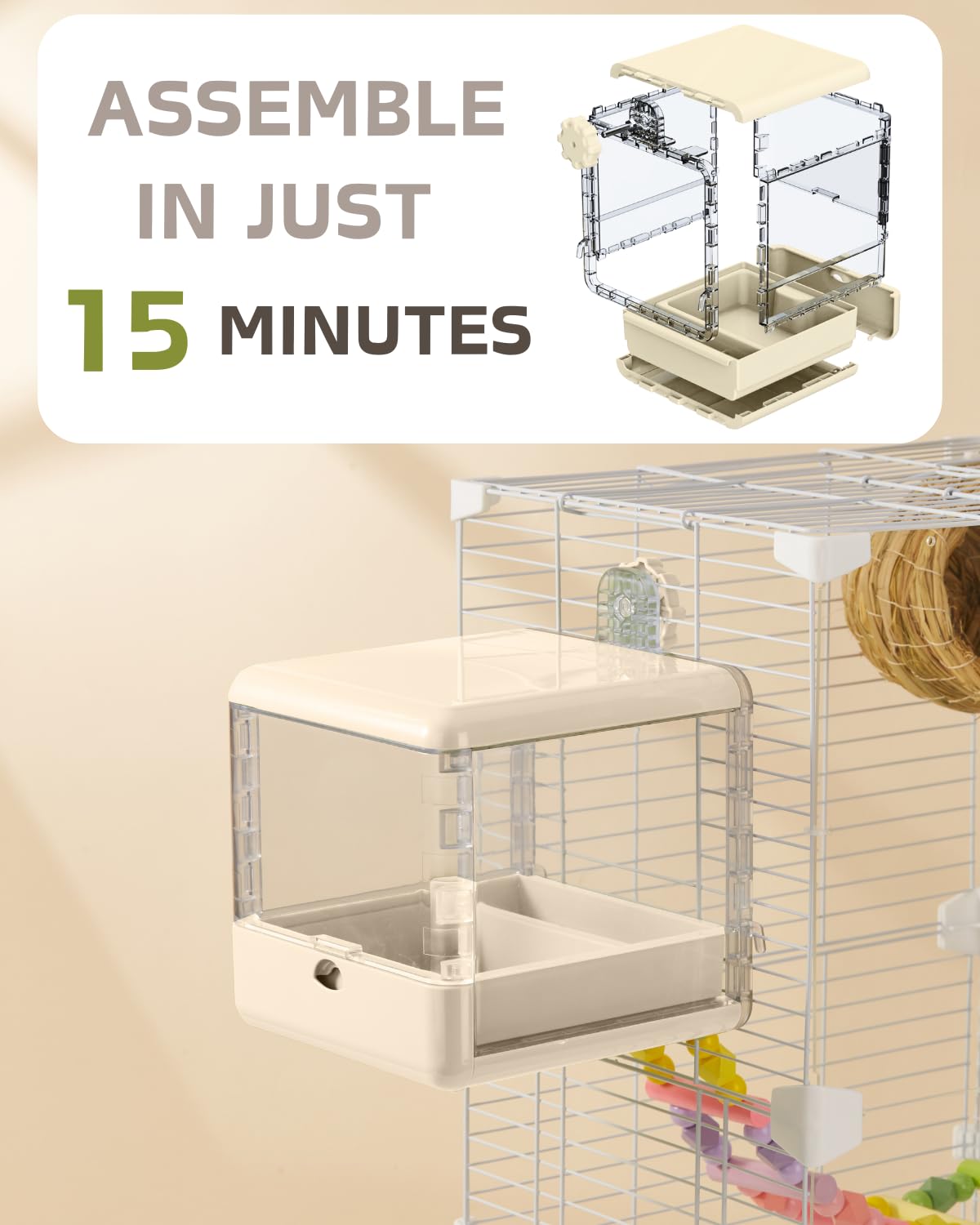 septillar Bird Feeder and Bath for Cage, Hanging Bird Bathtub Bath Shower Box Bowl, Bird Cage Accessories Suitable for Small Medium Birds, Parrots, Lovebirds, Finches, Parakeets, Mannikin (White) - image 6