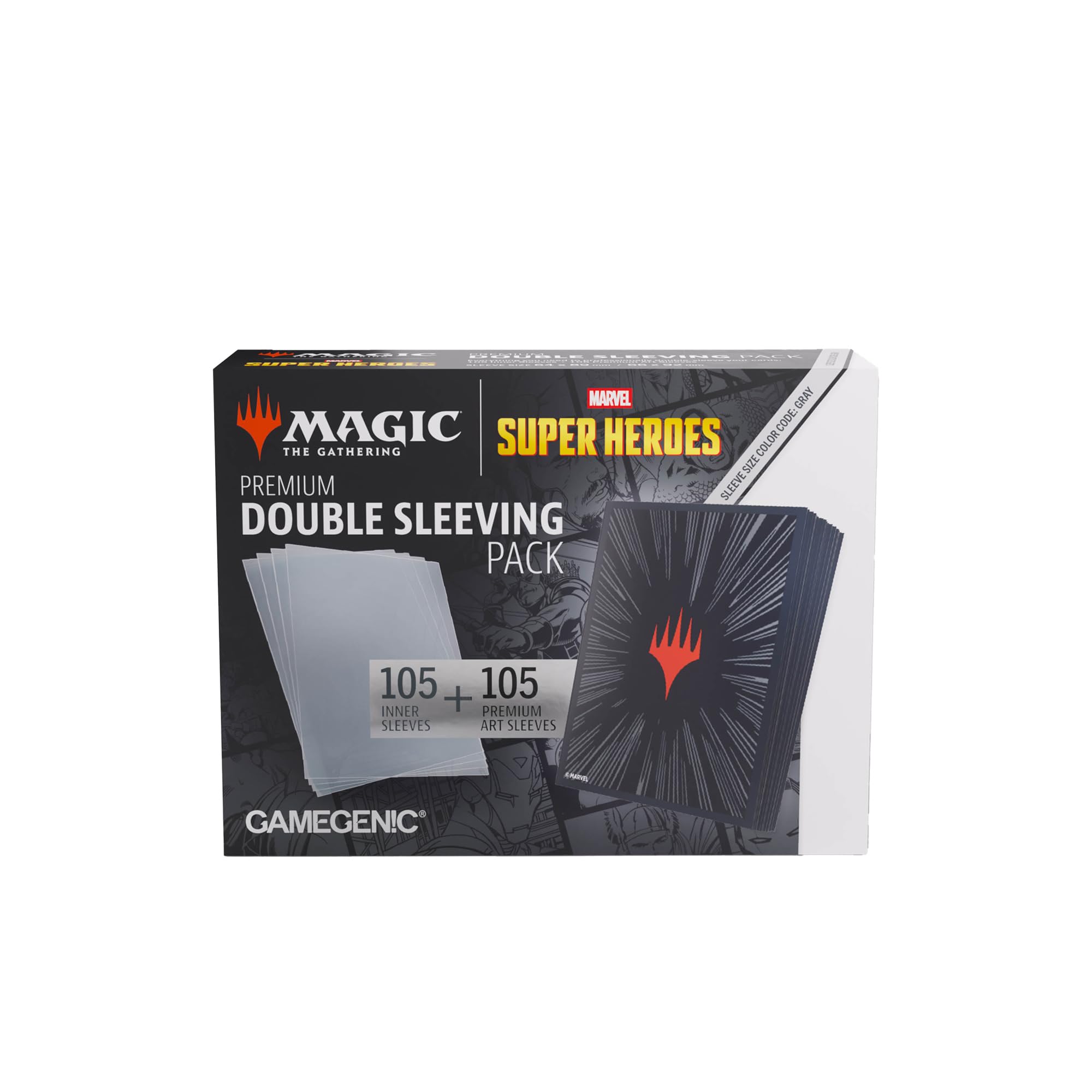 Gamegenic | Magic: The Gathering | Marvel Super Heroes Premium Double Sleeving Pack 100 - Comic Burst Black | Trading Card Game Accessory | Ages 13+