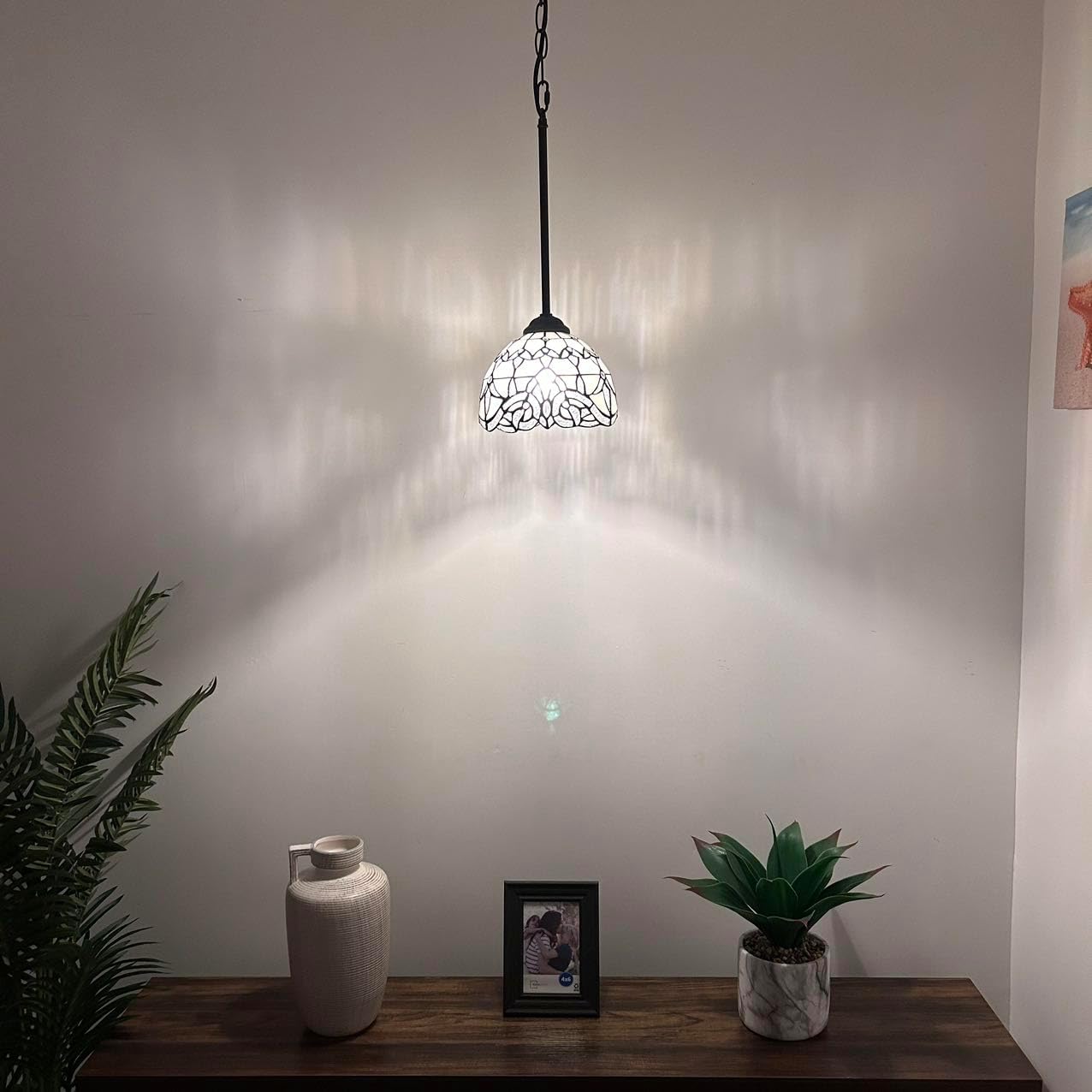 Tiffany Mini Hanging Lights White Stained Glass Baroque Style Lavender LED Bulb Included for Kitchen Island Counter Dining Room Hallway Hotel Café 8" W*60" H