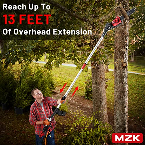 Mzk 8'' Cordless Pole Saw, 4Ah Battery Powered Pole Saws, 13-Foot Reach Chain Saw For Tree Trimming With Oiling System, 20V Electric Pole Chainsaw, Multi-Angle Head(Battery And Fast Charger Included) #TOP3