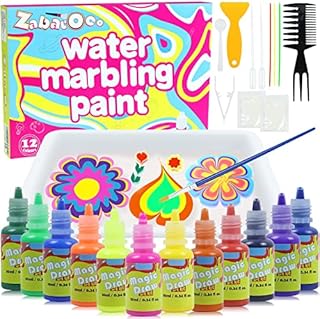 Jsvacva Water Marbling Paint, 12 Colours Arts and Crafts Kits for Kids, Water Art Paint Set, Birthday/ Holiday/ Christmas Gift for Girls & Boys (A5 Size, 12 x 10ml Paint)
