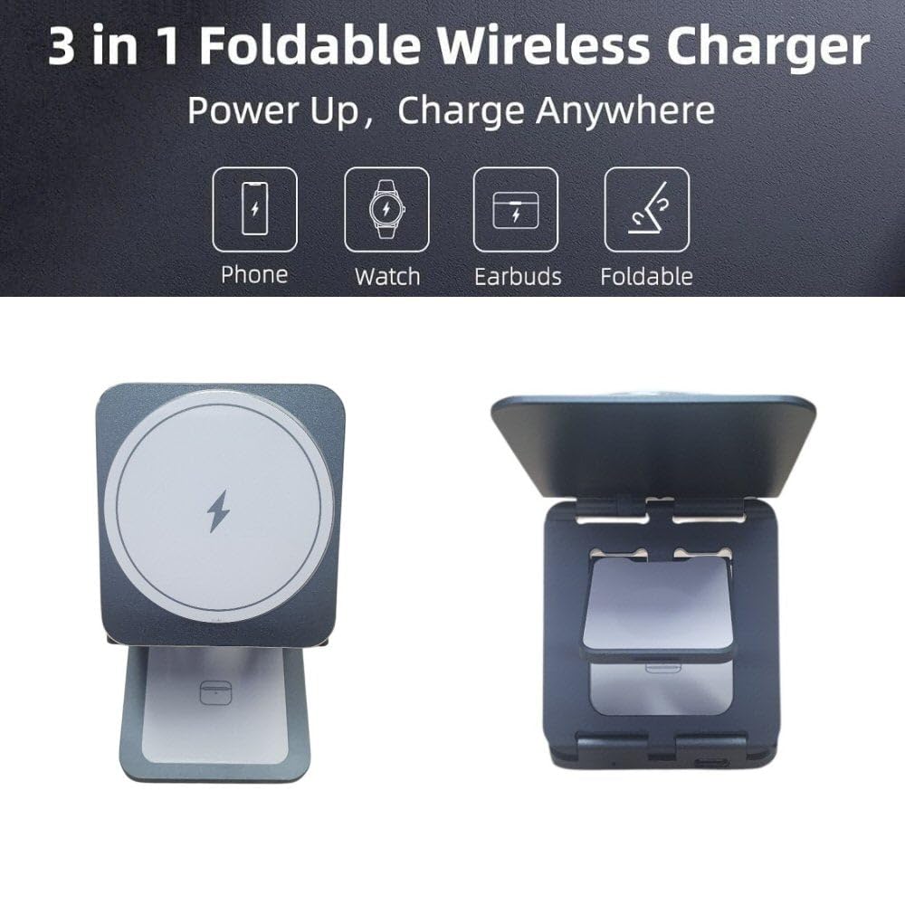 Caricabatterie wireless magnetico pieghevole quadrato sottile 3 in 1 per orologio e auricolari