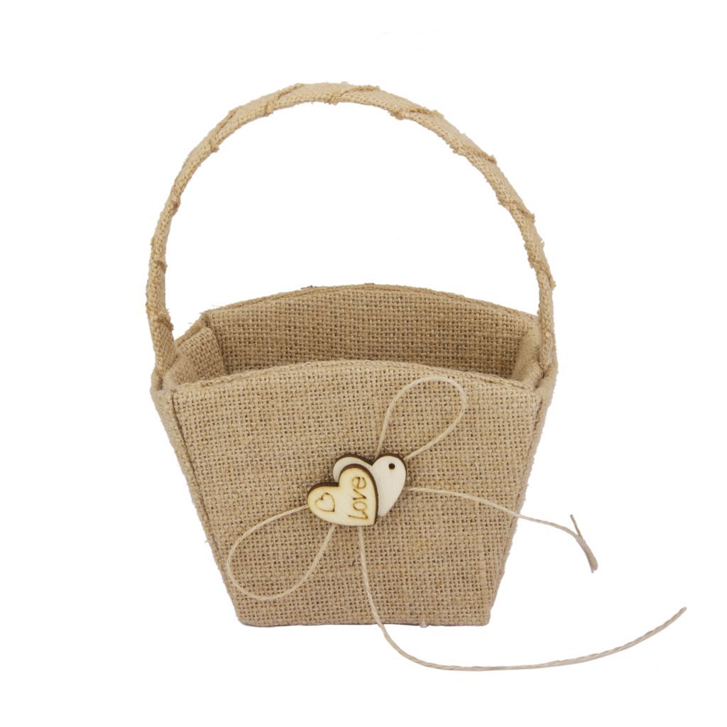Set porta fedi con cesto e cuscino, in juta, vintage