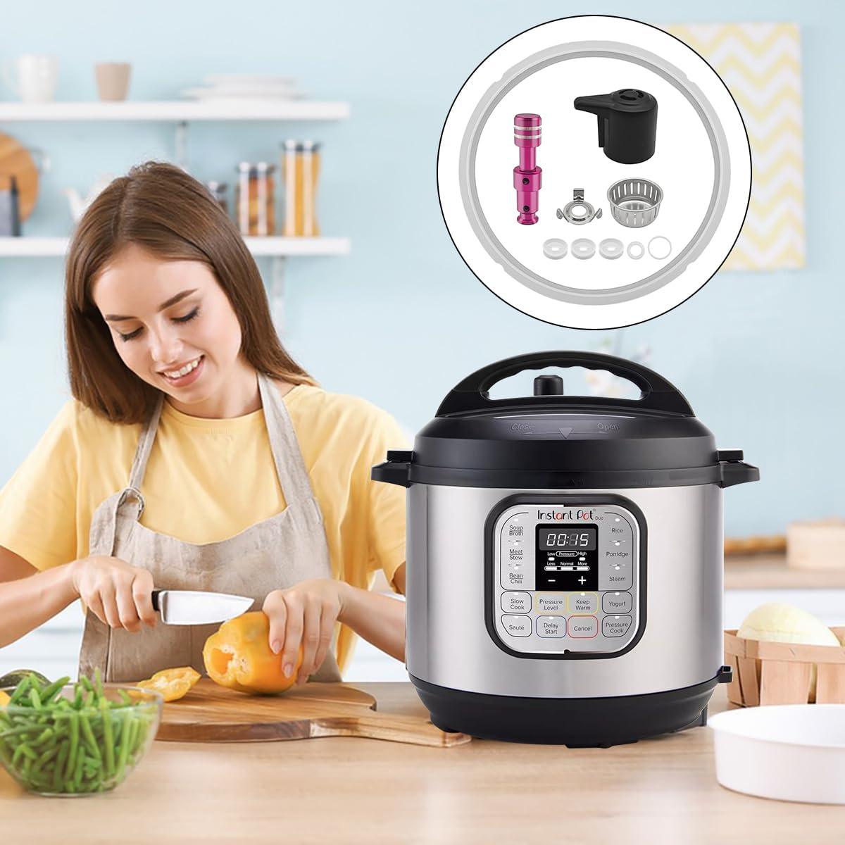 10Pcs 8 Qt Pressure Cooker Accessories Set, Replacement Parts Include Silicone Sealing Ring, Steam Release Handle, Float Valve & Anti-Block Shield with 3 Silicone Caps for Duo 8 Qt and Duo Plus 8 Qt