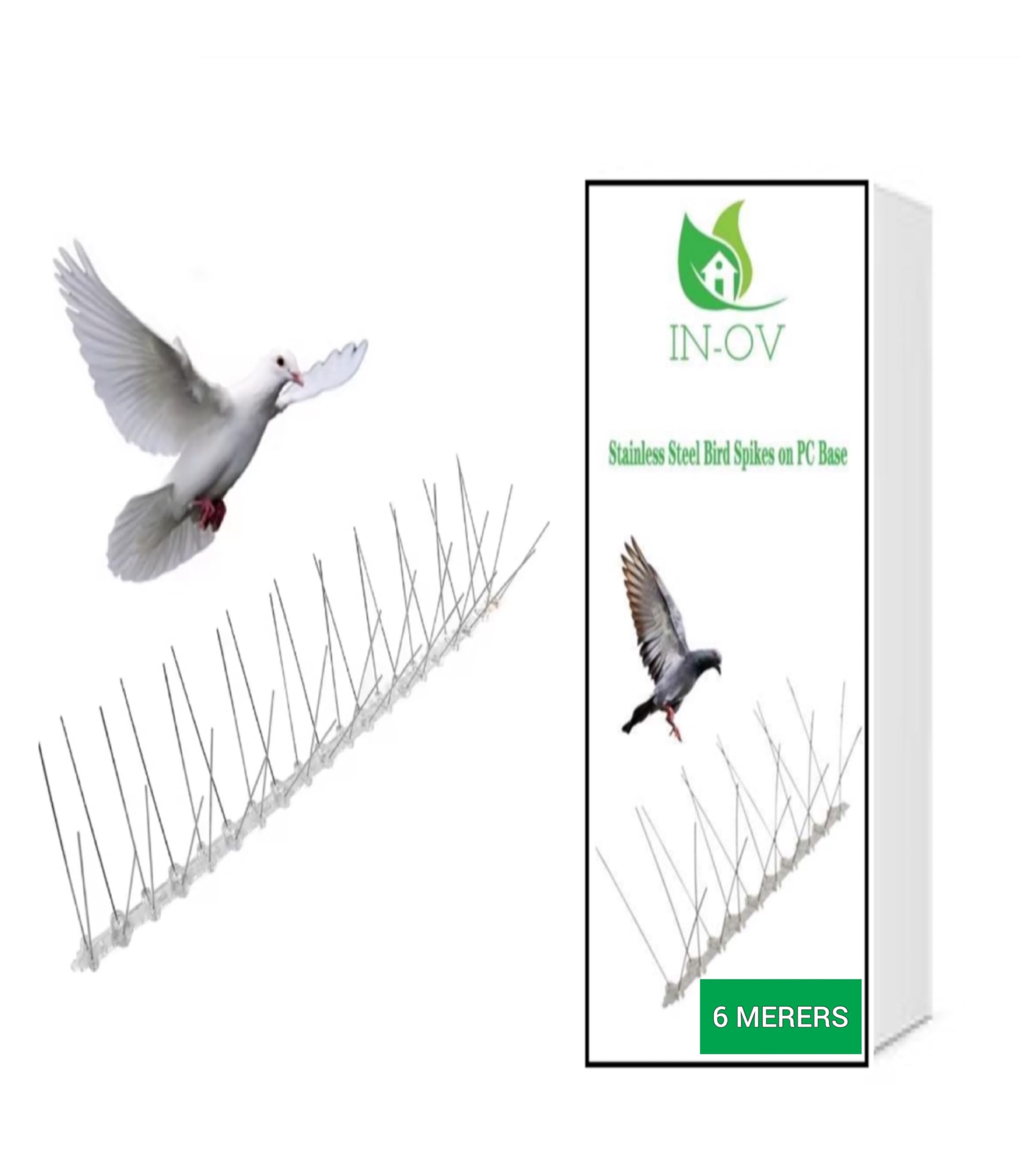 IN-OV - 6 Metres - KIT de Dissuasion pour Oiseaux, Pics Anti - Pigeons en Acier Inoxydable pour Balcon, Anti - Corbeaux, Respectueux des Animaux.