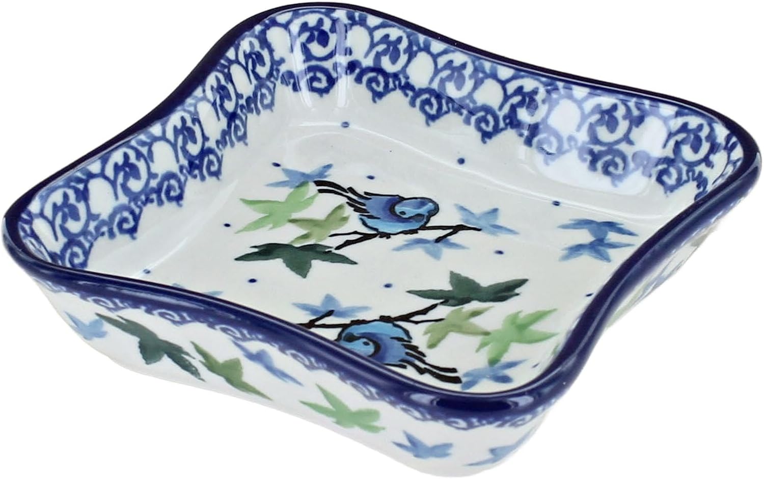 Blue Rose Polish Pottery - Brown Autumn Grove Small Square Dish - 4" Square - Unique Dish for Jewelry, Nuts, or Candy