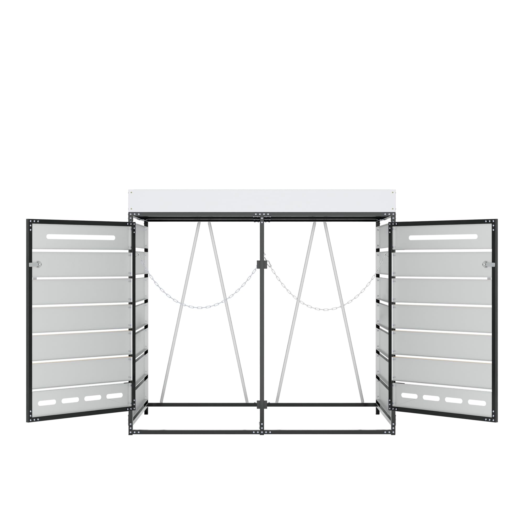 Mülltonnenbox 2er Mülltonnenverkleidung mit Pflanzkasten und Lüftungsöffnung für 2X Tonnen 120 und 240 L, Mülltonnenboxen mit Holzoptik-Leisten, Gartenmöbel Müllcontainer mit Schloss, Schwarz