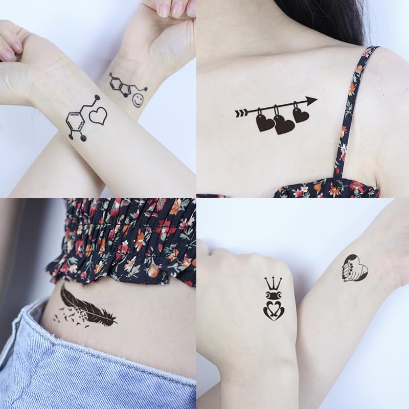 Miniatura 4 de 32 hojas de tatuajes temporales de patrón pequeño negro realista para adultos, tatuajes temporales de plumas, novios de pájaros, tatuajes falsos