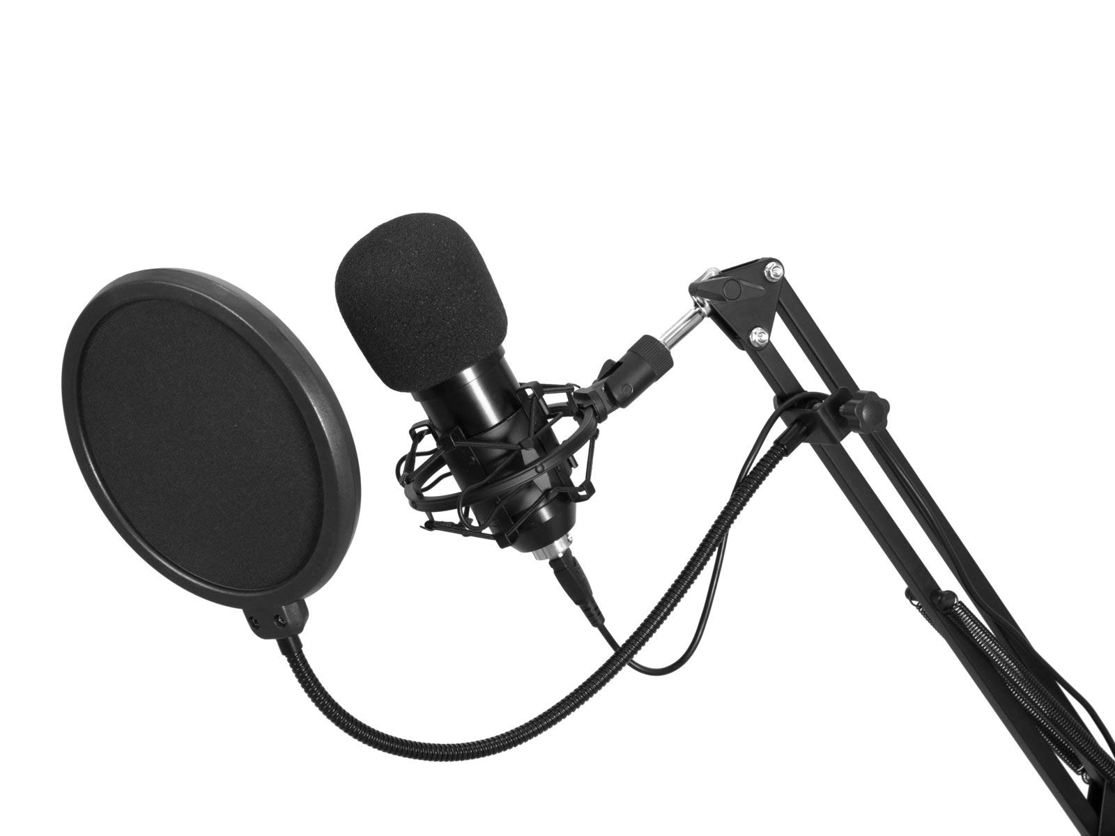 OMNITRONIC BMS-1C USB Kondensator-Broadcastmikrofonset | Broadcast-Set mit USB-Kondensatormikrofon, Tischhalter, Pop-Filter und Spinne