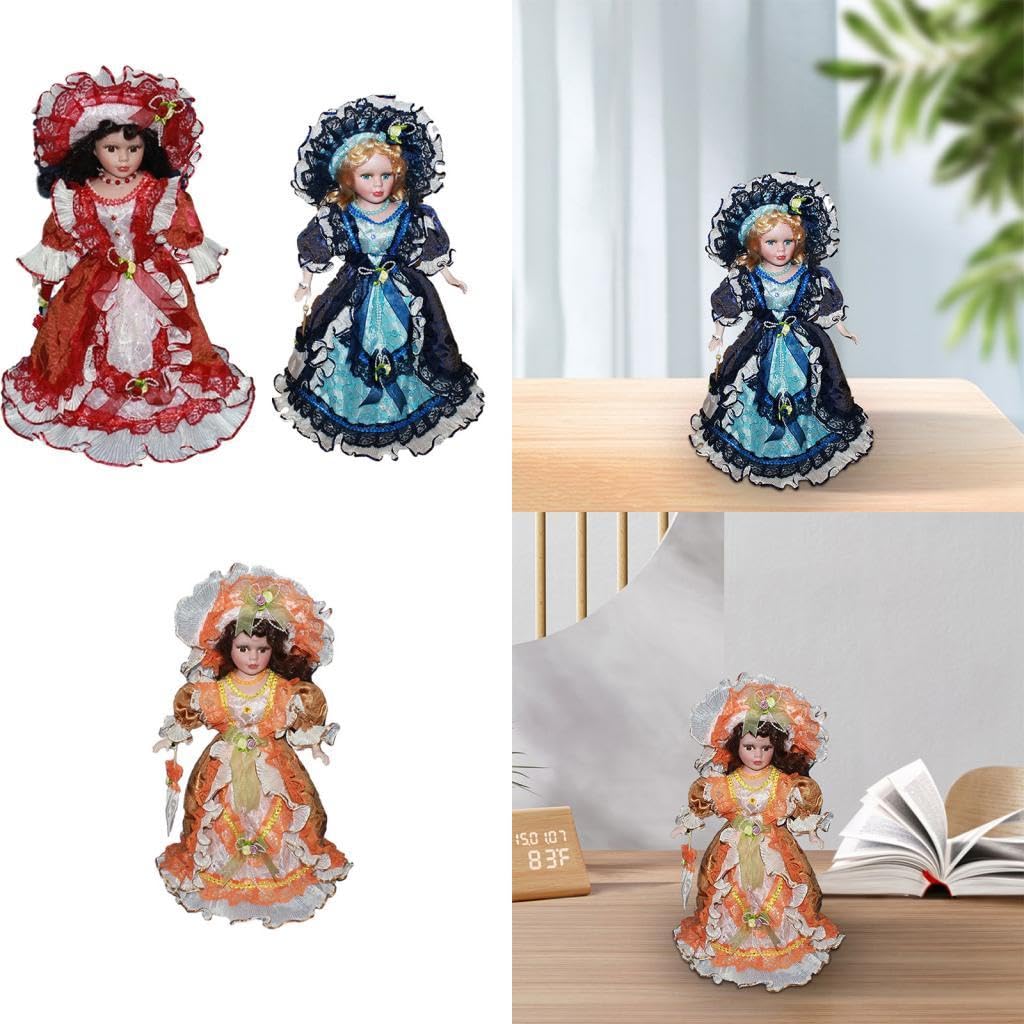 Elegante Bambola Porcellana Donna Miniatura Ceramica Modello Vestito Ornamentale Ragazza Adatta per Collezione Casa Compleanno, Rosso