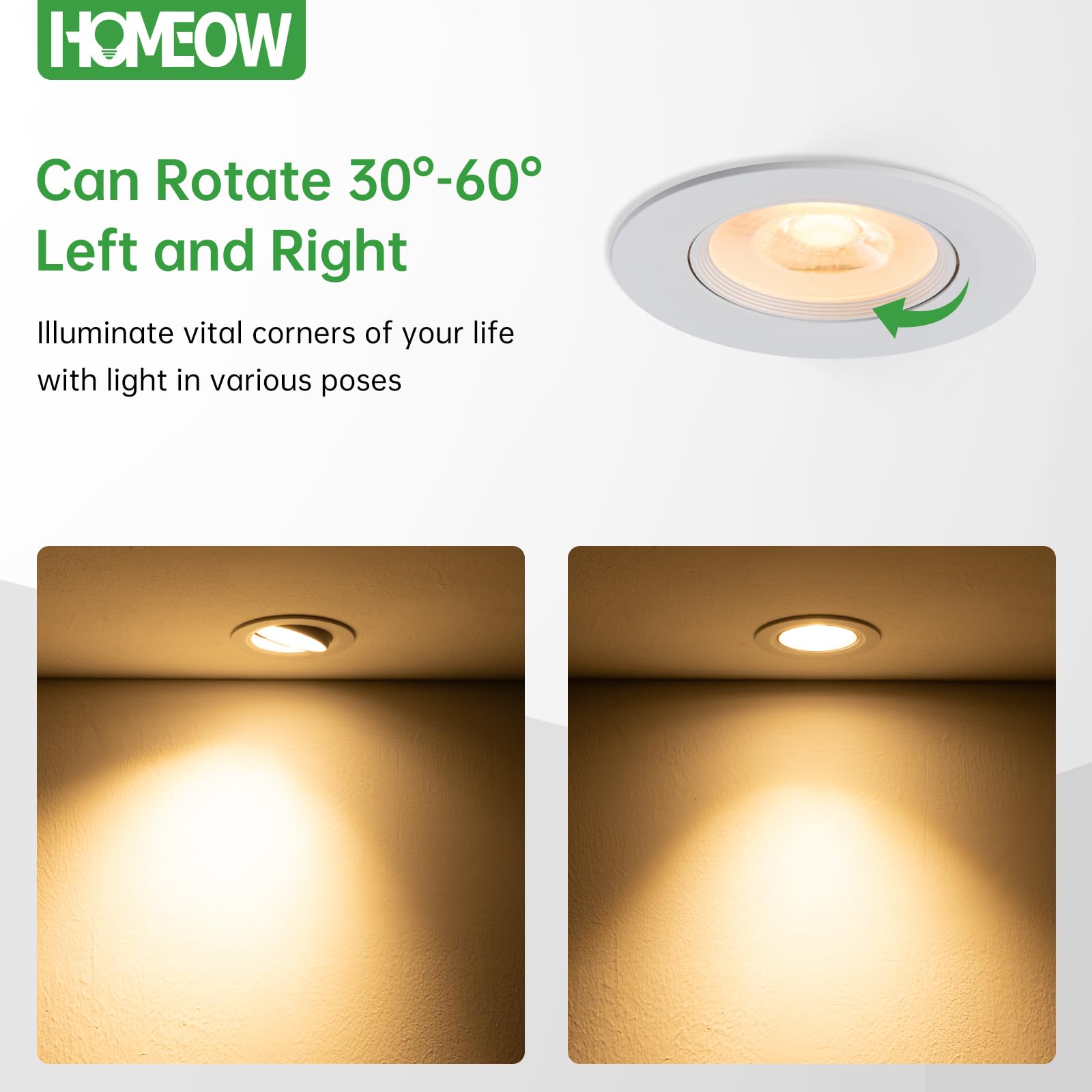HOMEOW 12x Faretti LED da Incasso per Cartongesso Orientabili, 5W 220V 450LM 2700K Luce Calda Faretti LED Soffitto Slim 21mm, foro 70mm-80mm, IP44 Faretti da Incasso per Bagno, Rotondi