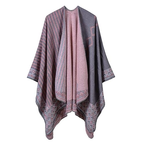 Poncho,Henniu Cachecol Poncho Feminino Cardigã Listrado Vintage Capa Quente Xale Echarpes Longas Pas