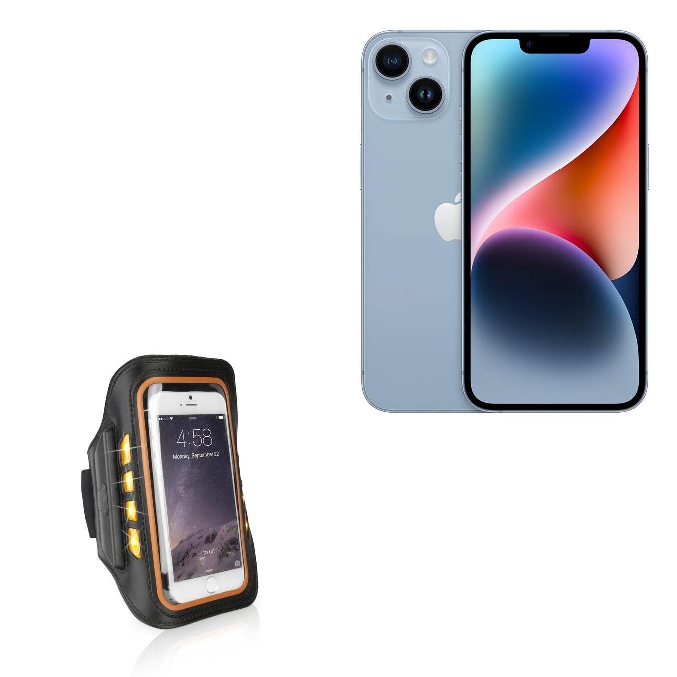 BoxWave Case Compatible with Apple iPhone 14 - JogBrite Sports Armband, High Visibility Safety Light LED Runners Armband - Bold Orange