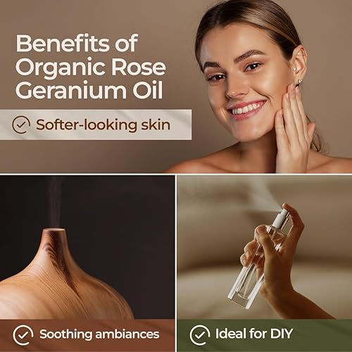 Miniatura 4 de Gya Labs Aceite esencial de geranio rosa orgánico para la piel, 100% puro y natural, aceite esencial de geranio orgánico para difusor, aromaterapia