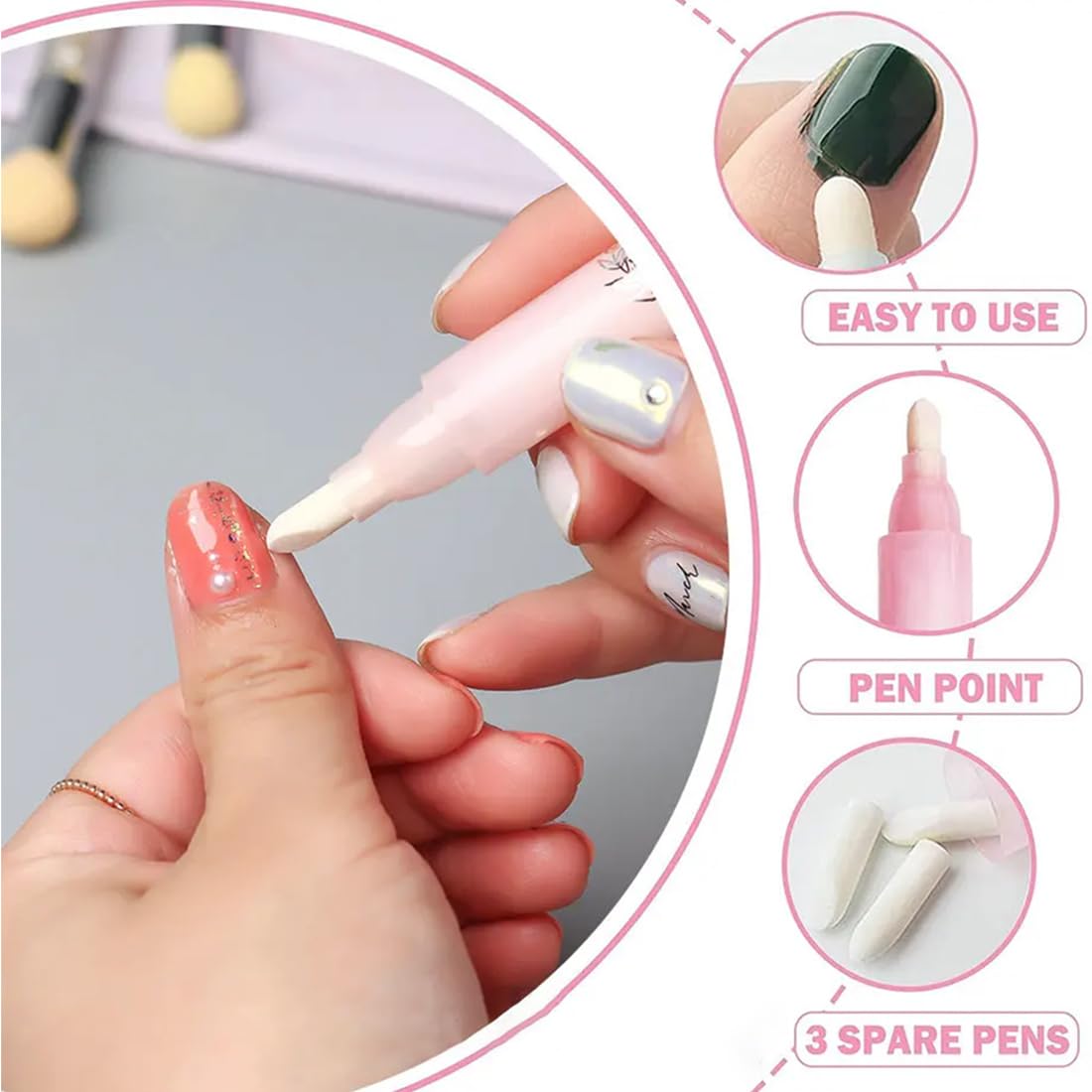 Paquete de 4 palitos quitaesmalte con hisopos de algodón, lápices de manicura y correctores de esmalte rosa morado amarillo azul