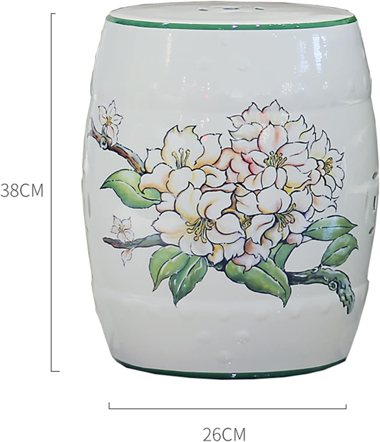 Decorative garden stools, Ceramic Drum Stool，Dressing Stool, Embroidered Pier，Garden Decorative Stool, Suitable for Garden, Patio, Lawn,Home Indoor & Outdoor(White)