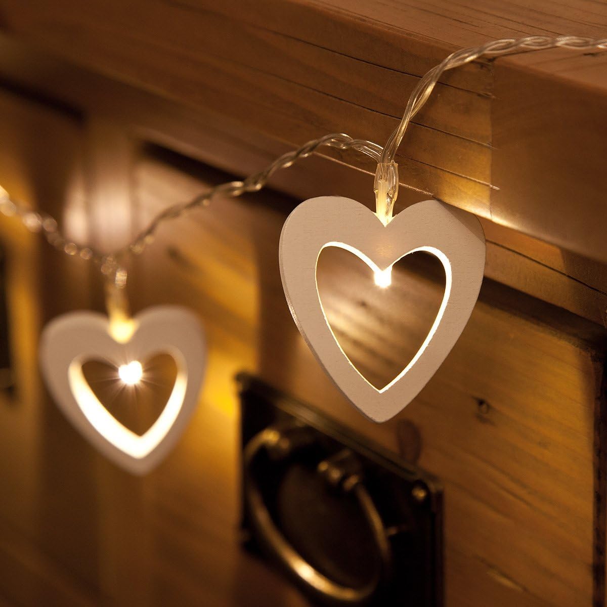 Hhmtaka White Warm Wooden Heart String Lights 3M 2Led Usb Fairy Lights For Valentine's Day Wedding Mother's Day Anniversary Decor, Indoor Decorative String Lights (White)