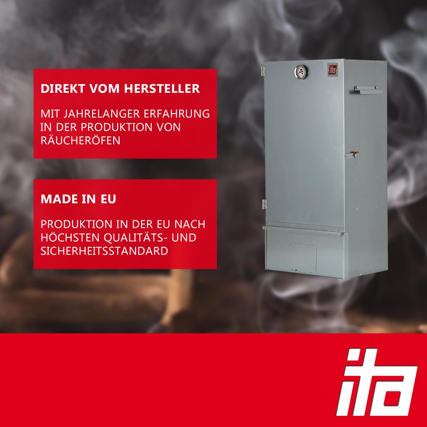 ITA Räucherofen 7005 - Premium Räucherschrank aus Edelstahl mit 3 Etagen 81 cm - Qualität Made In EU - Direkt vom Hersteller - Smoker zum Kalträuchern & Heißräuchern - Für bis zu 7kg Fleisch