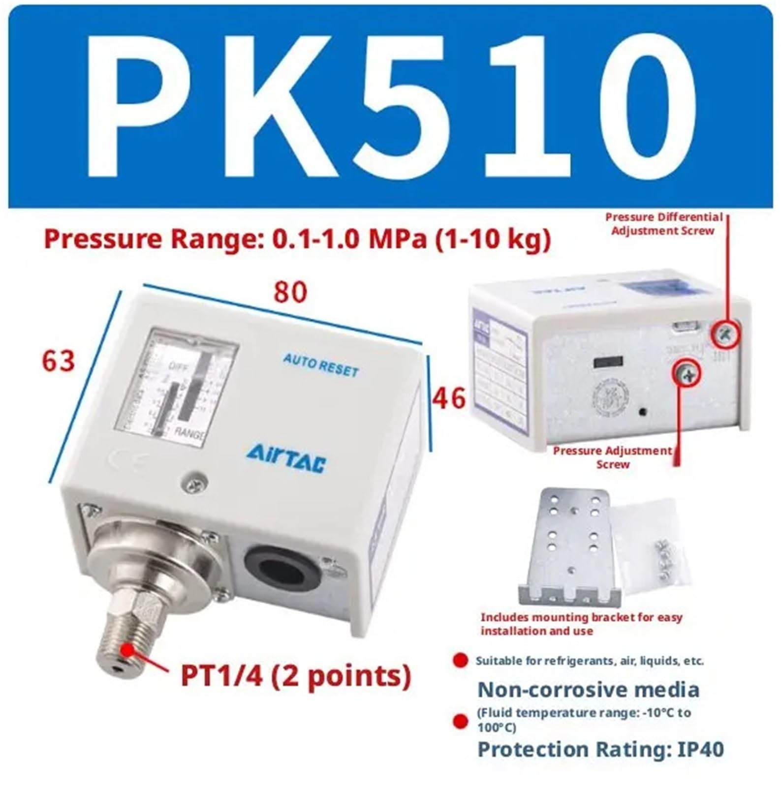 Przełącznik ciśnieniowy PK510 PK506 PK503(PK510, Brak złącza)