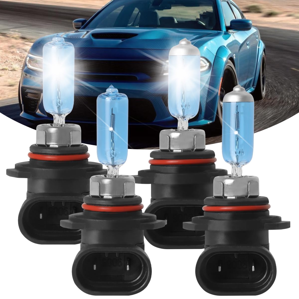 RXTSQI Upgraded Lights Bulbs Compatible with Dodge Charger 2006 2007 2008 2009,9005 9006 Hi/Lo Sealed Beam Light Bulbs,400% Brightness 5100K White Headlamp Combo,High Performance,4PCS