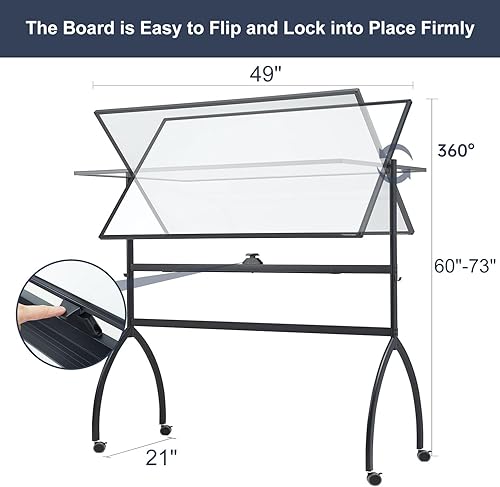 Miniatura 3 de TANKEE Pizarra blanca de altura ajustable  48 x 32 pulgadas, pizarra blanca móvil sobre ruedas, gran pizarra magnética de doble cara de borrado en