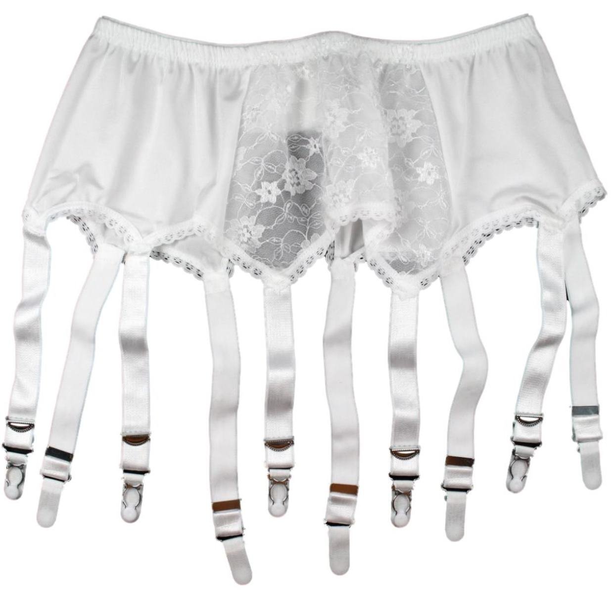 Premier Lingerie Women's White Lace 10 Strap Garter Belt For Stockings (Pl10) [Uk] ([L] (Waist 91-97 Cm), )