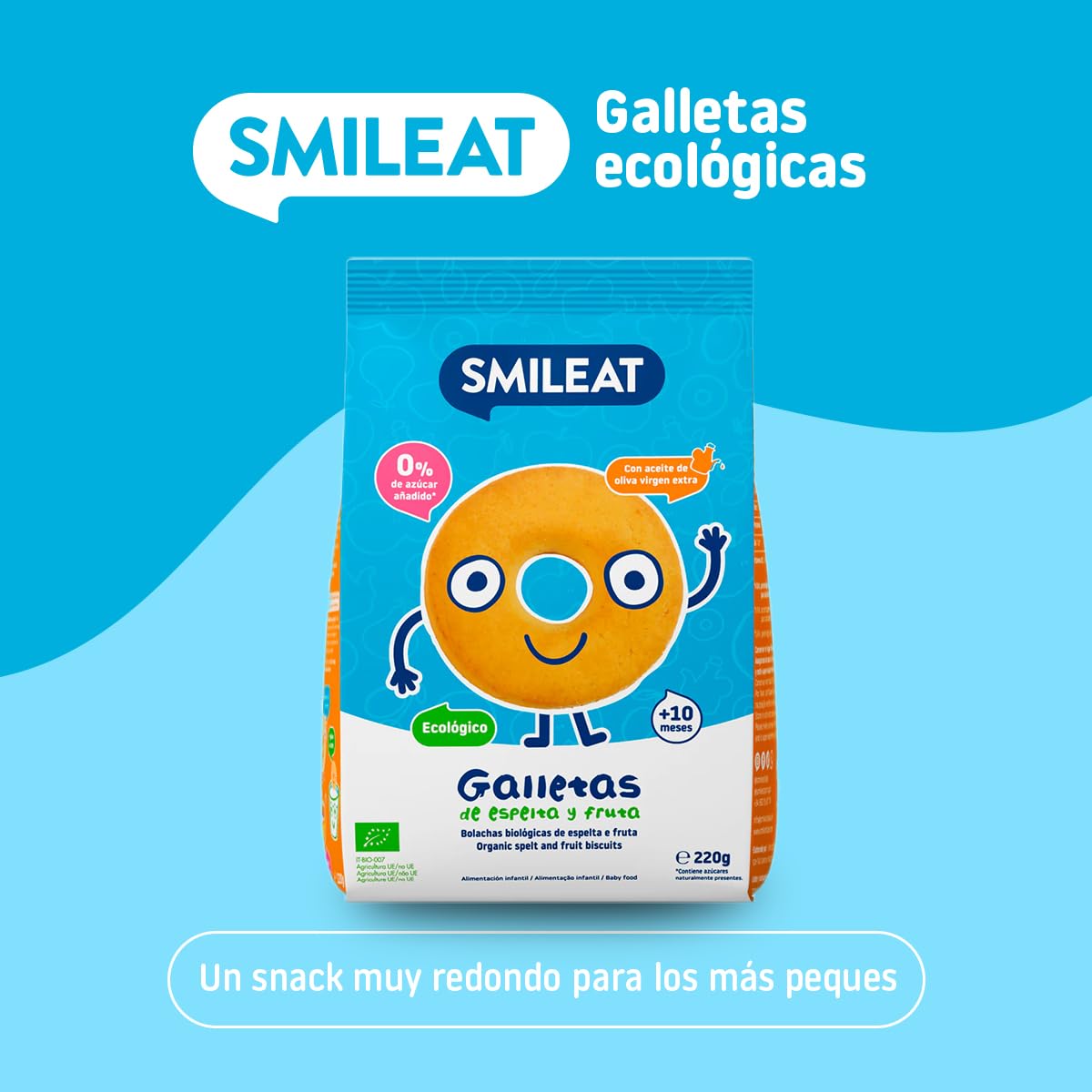 Smileat - Galletas de Espelta y Fruta para Peques 10+ meses - Sin Azúcar Añadido, Con Aceite de Oliva Virgen Extra- Perfectas Como Snack o Merienda - 220g — view 2