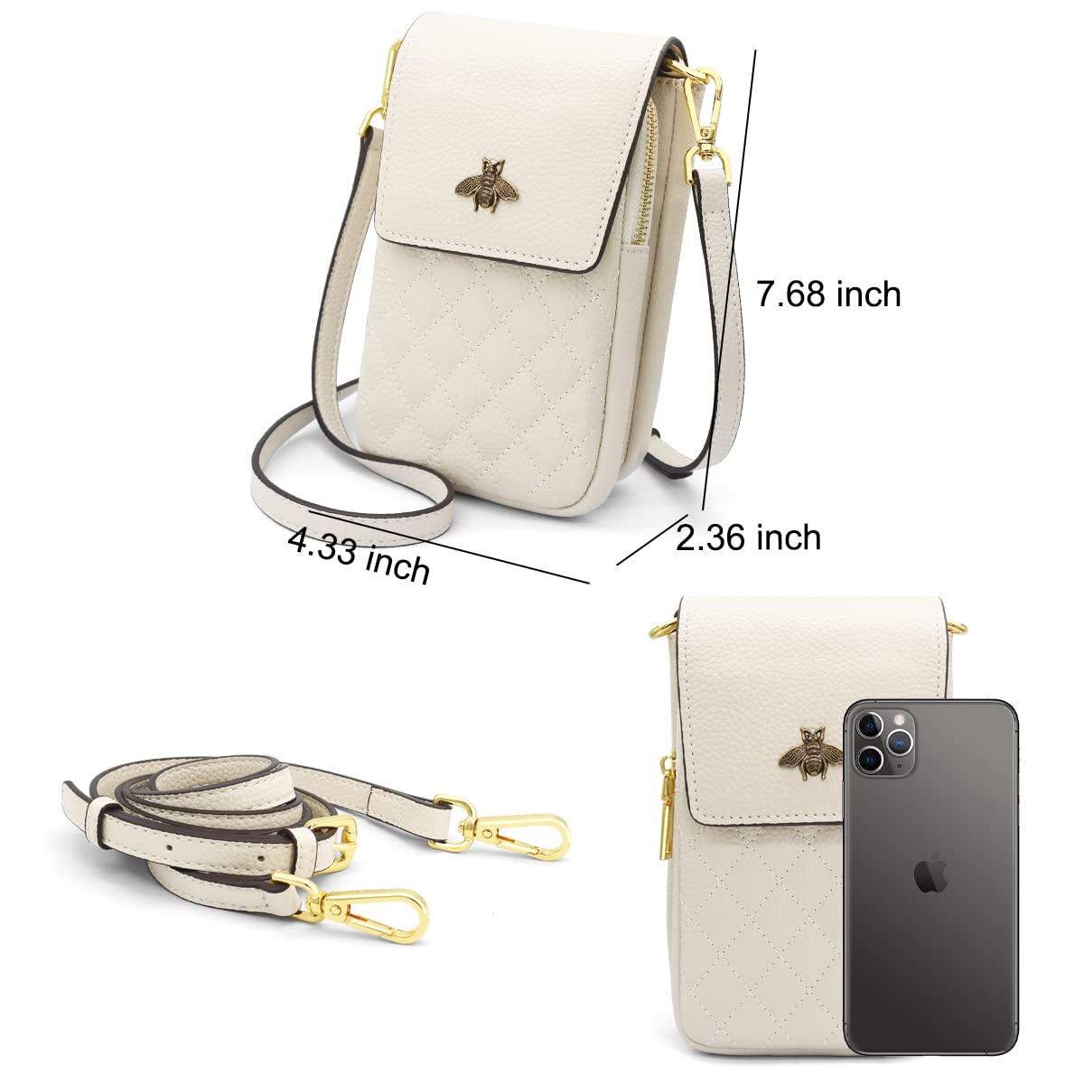 HNOOM Borsa a Tracolla per Cellulare Vera Pelle Borsa Piccola Tracolla Donna Portafoglio a Tracolla Crossbody Bag Portamonete con fessure per carte a tracolla