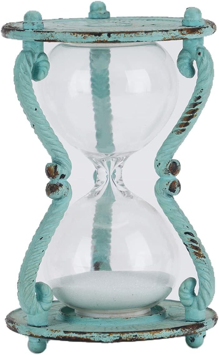 SOFFEE DESIGN Rustic 6-Minute Hourglass Sand Timer, Vintage Distressed Sand Clock, Rustic Sand Watch with White Sand, Antique Sandglass for Home, Kitchen, Office Decor, Turquoise