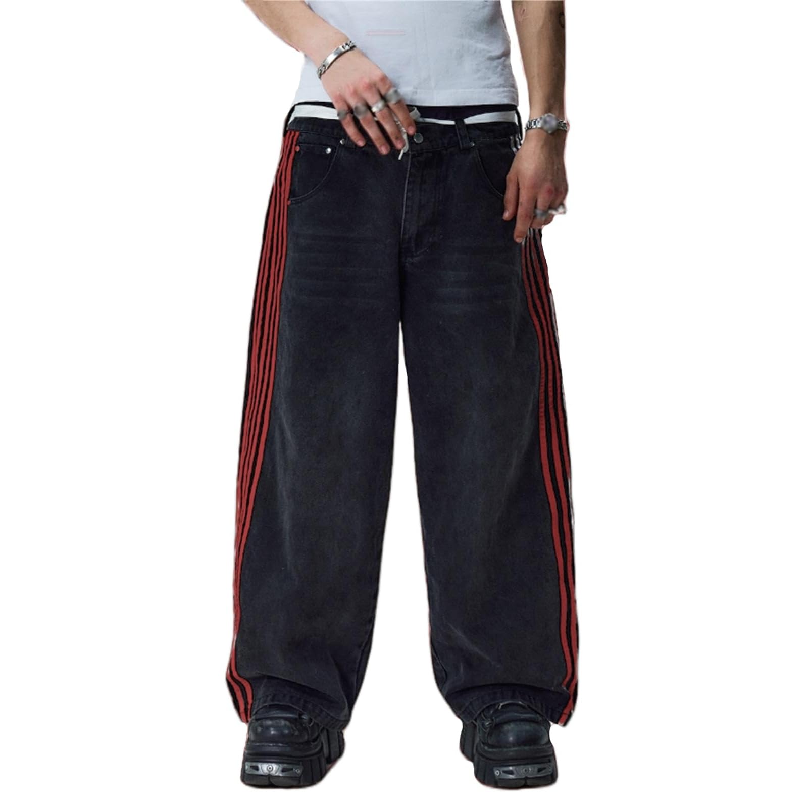Damskie Baggy Hip Hop Jeansy Niski Stan Szerokie Nogawki Jeansowe Paski Vintage Y2K Styl Oversized Luźne Jeansy dla Pań Casual Streetwear Sprane Jeansy