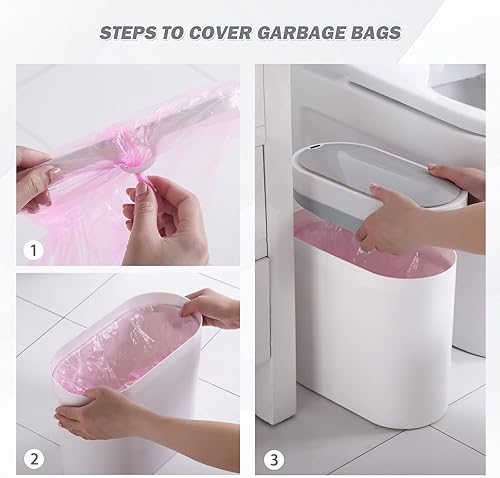 Miniatura 6 de Basurero de baño con tapa de 2 galones delgado con sensor de movimiento, cubo de basura de plástico automático estrecho para dormitorio, sala de