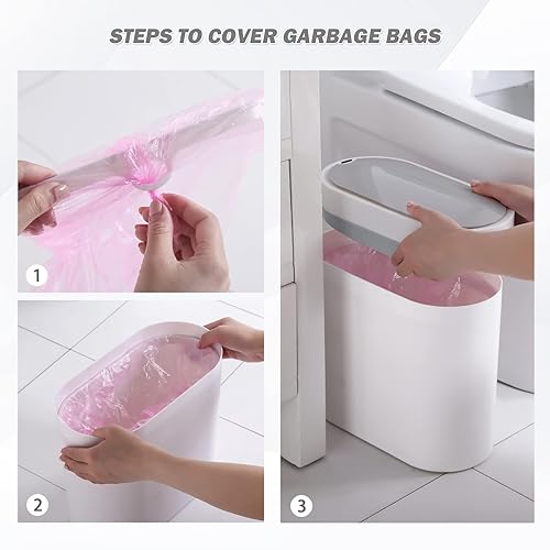 Miniatura 4 de ELPHECO Paquete de 2 cubos de basura con sensor de movimiento de baño de 2.5 galones + 2 galones de basura automático para decoración de baño, cubo