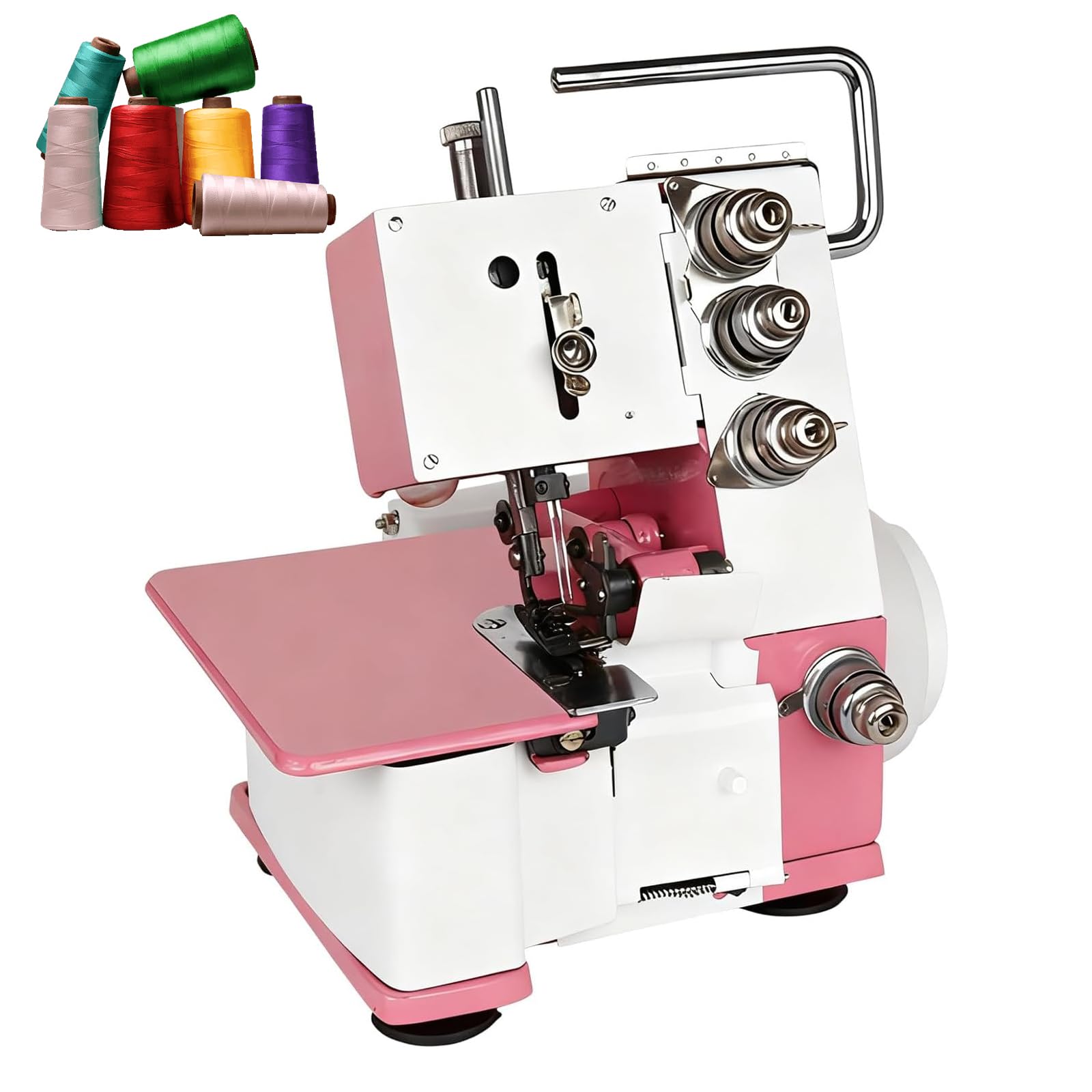Serger Overlock Machine Máquina de coser de 4 hilos, máquina de coser portátil con controlador de pie, 1200 puntadas por minuto con luz LED, para varios tejidos Pink