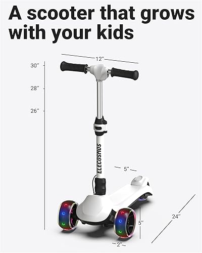 Miniatura 7 de ELECOSMOS Patinete eléctrico plegable para niños de 3 a 12 años, acelerador de pulgar, cubierta flash y 3 ruedas grandes extra anchas con luz, 3