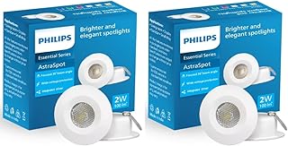 PHILIPS Plastic Astra Spot 2-Watt LED Spotlight || LED Spotlight for Display || Cutout:35Mm || Warm White, Pack of 2