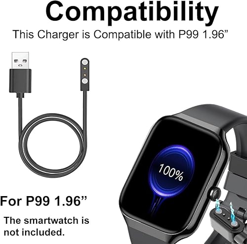 Miniatura 2 de Cargadores de cable de reloj inteligente compatibles con reloj inteligente Jugeman P99 de 1.96 pulgadas, 2 unidades