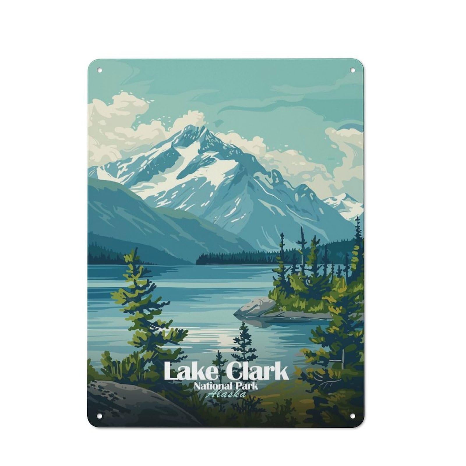 Junmoney Style-16 Simple Retro Lake Clark National Park, Alaska Metal Desk Wall Sign 40X30cm, Studio Wall Plaque For Workspace, Cafe, Shop Or Desk Area