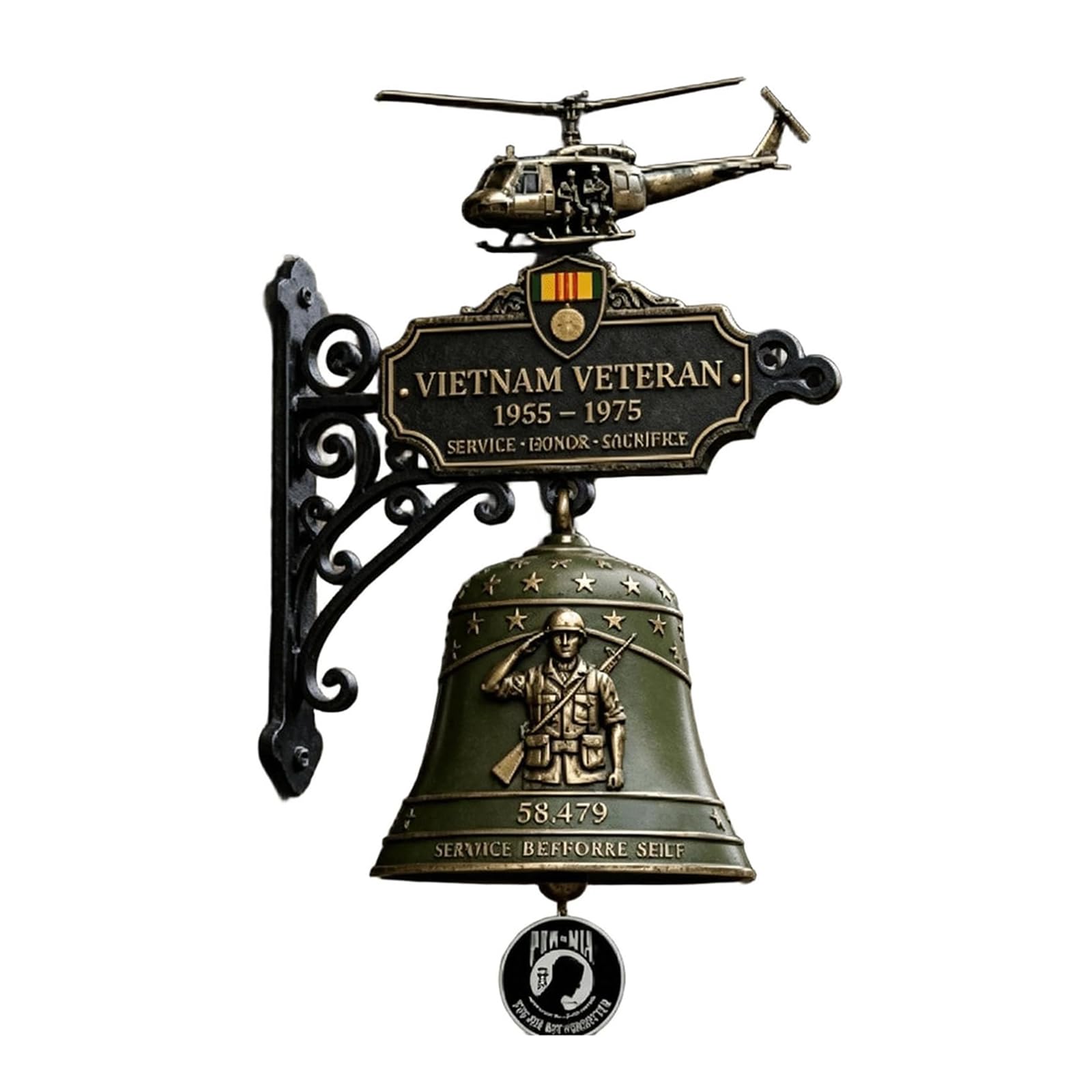 Generic Vietnam Veteran Tribute Wall Bell Multi Purpose Honor Sacrifice Decor Bell Weather Resistant Outdoor Wall Decorative Doorbells for Patios&Porches&Memorial Spaces (A)