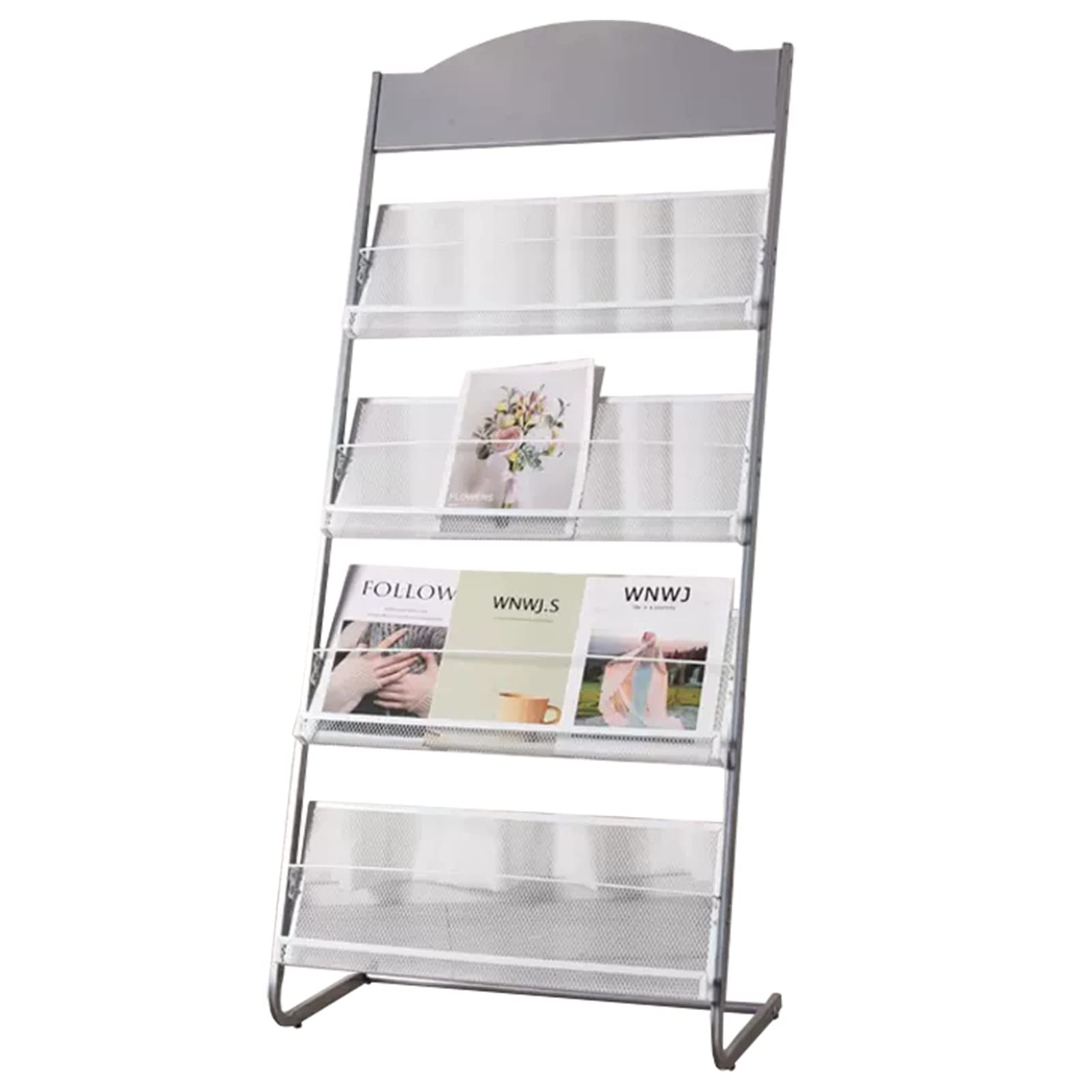 IUokLU Newspaper Racks 4-Layer Magazine Holder Stand, Floor-Standing Brochure Storage Rack, Portable Metal Catalog Literature Rack Display, Multi-Purpose Racks (Silver)