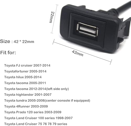 Miniatura 2 de MOTONG Adaptador de enchufe de puerto de alimentación USB macho a hembra para Toyota VIGO, confirma el tamaño del agujero del tablero antes de