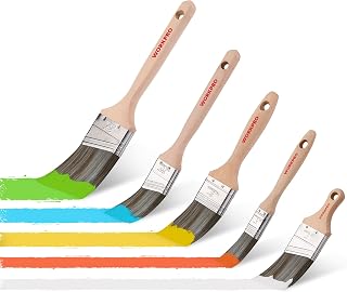 WORKPRO Paint Brushes Set, 5-Piece Professional Flat and Angle Sash Paint Brush with Wood Handle for Walls, Trim, Cabinets, Doors, Fences, Decks, Crafts, DIY, and Stains