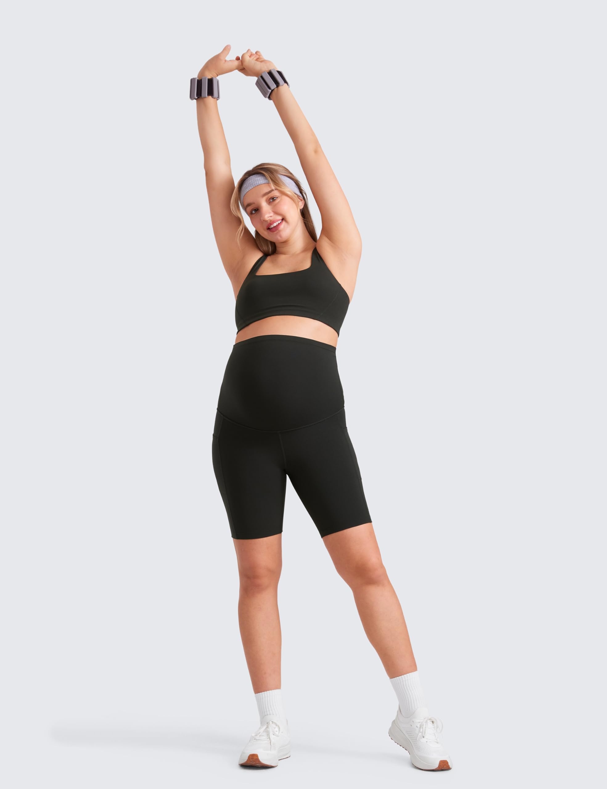 CRZ YOGA Donna Butterluxe maternità Yoga Pantaloncini con Tasche Allenamento Corsa Atletico sopra la Pancia -13cm/20cm