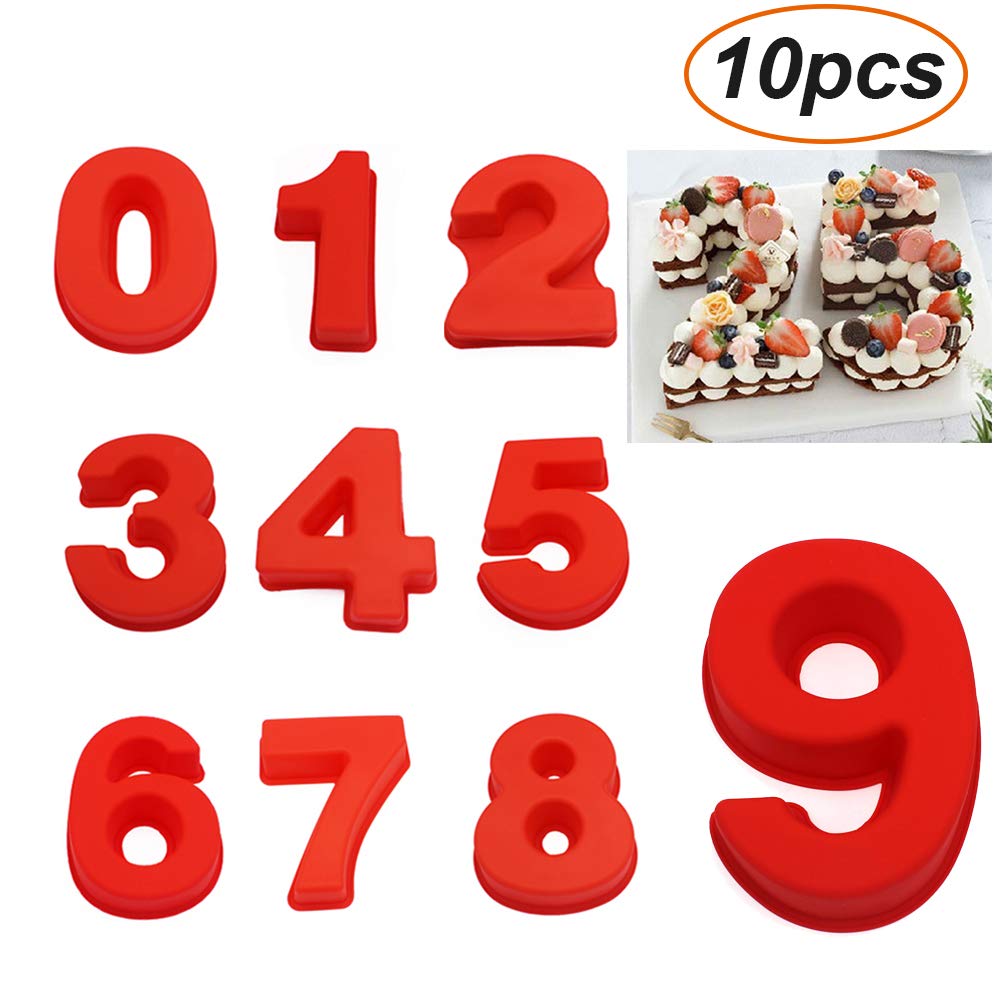 Fdit 2PCS 10 Pouces 6 et 0 Chiffres Moule à Gâteau en Silicone Bricolage Moule de Cuisson en Silicone à Gâteau en avec Matériau Antiadhésif de qualité Alimentaire pour (rouge)