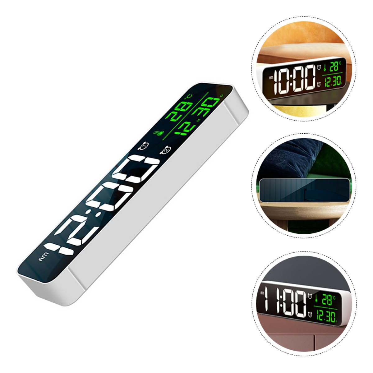 NOLITOY Reloj Despertador Digital Alimentación USB para Dormitorio y Oficina LED Grande Visualización de Fecha y Temperatura, Música Clásica y Brillo Ajustable y Batería Integrada