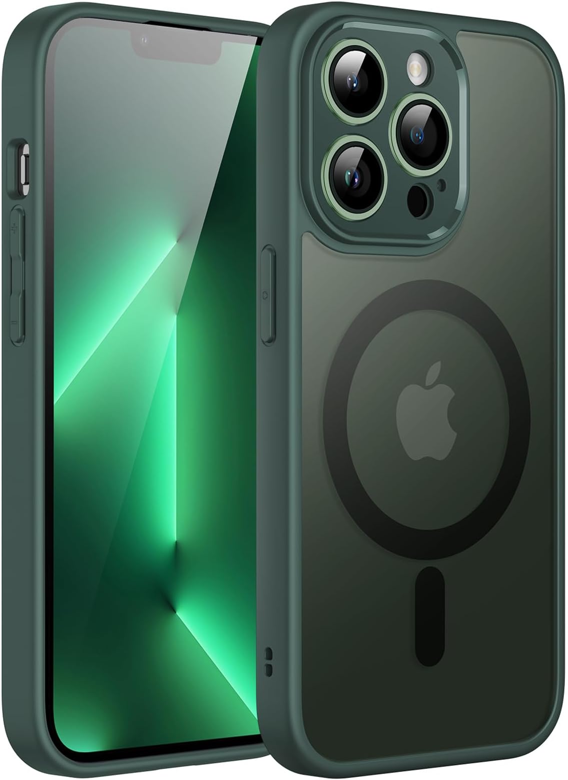 JETech Magnetic Case for iPhone 13 Pro Max 6.7-Inch, Compatible with MagSafe, Translucent Matte Back Camera Lens Full Protection Slim Shockproof Phone Cover (Midnight Green)
