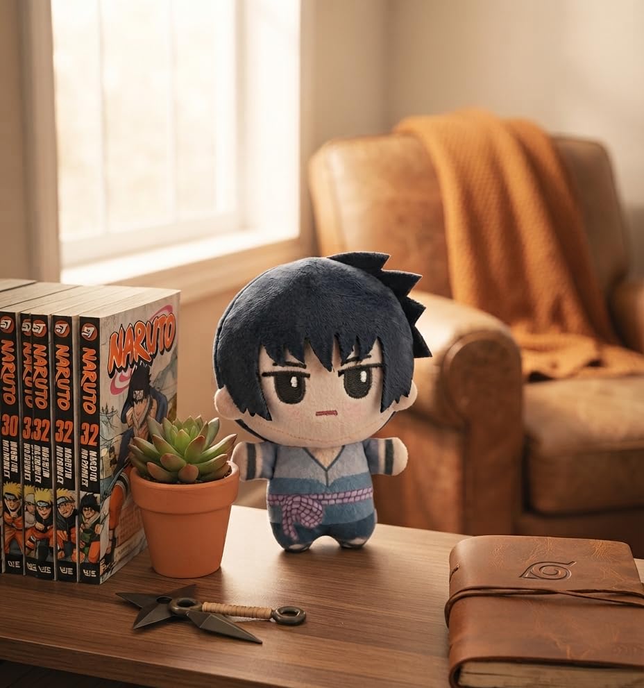 Anime Plush with Gold Keychain, 15 cm, Blue | Chibi Style, Includes Keychain-image-24