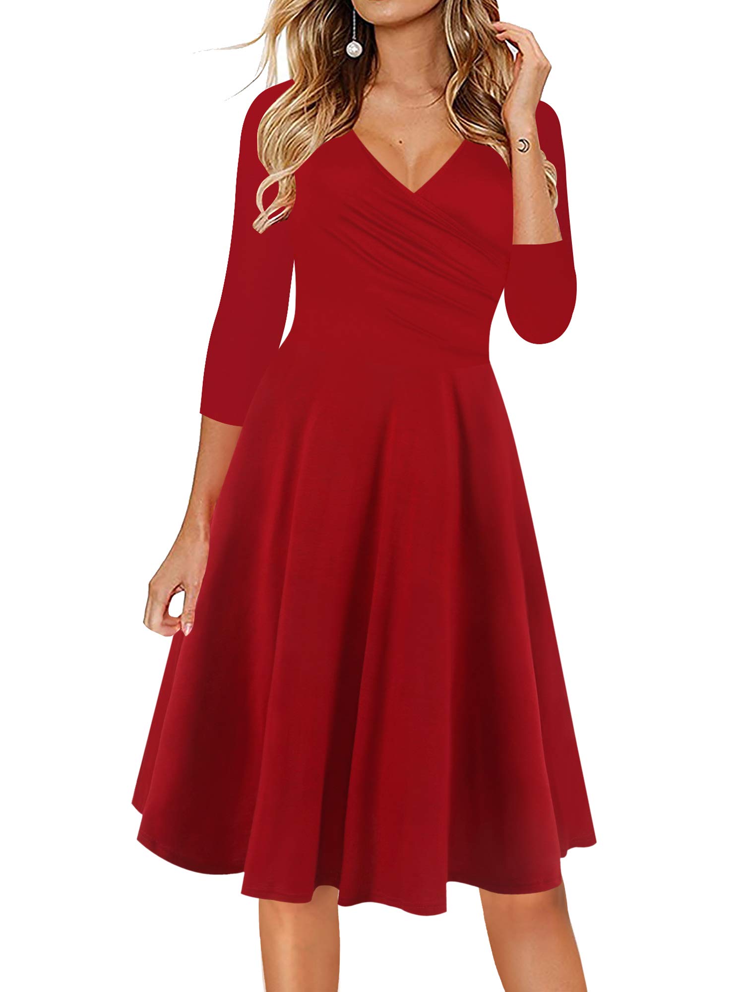 oxiuly Women's V-Neck Maternity Nursing Stretchy Casual Dresses Elegant Tea Dress OX233